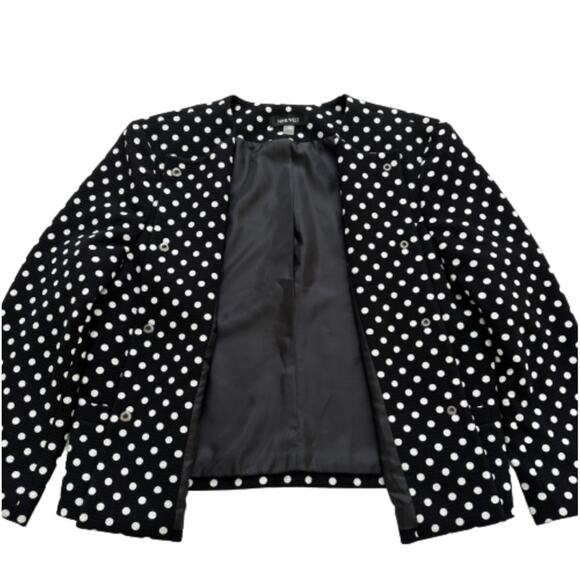 Nine West Blazer Jacket White Polka Dot Snap Front Crew Neck Blazer Size 14 - Picture 7 of 11